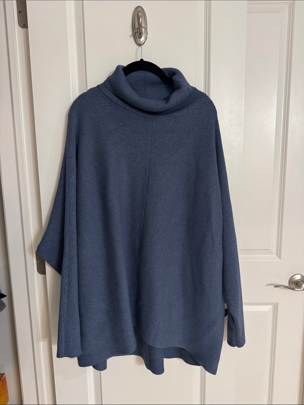 Turtleneck Poncho Sweater - Slate Blue